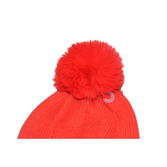 On 34th Multi-Stitch Faux-Fur Pom Pom Beanie One Size in Red - Picture 3 of 4